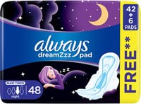 Dreamzz Pad Clean & Dry Maxi Thick, Night Long Sanitary Pads with Wings, 48 Count