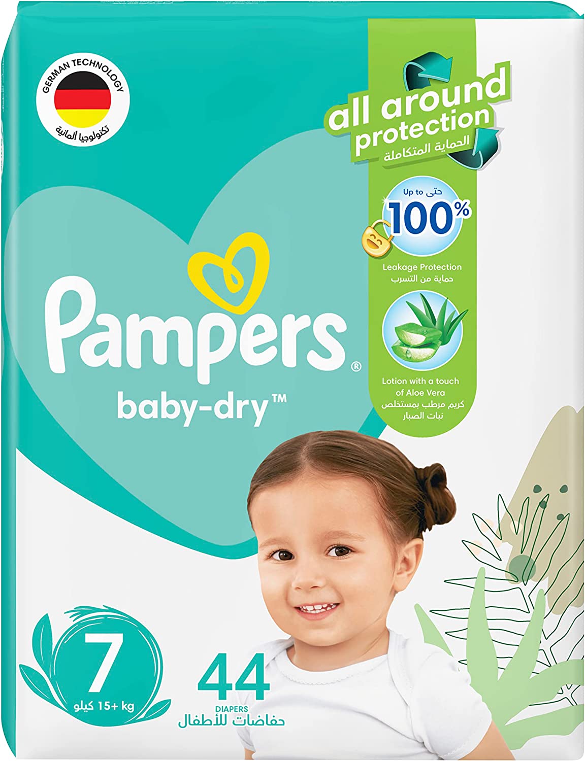 Pampers Baby-Dry Diapers with Aloe Vera Size 7, +15 kg, 44 Diapers