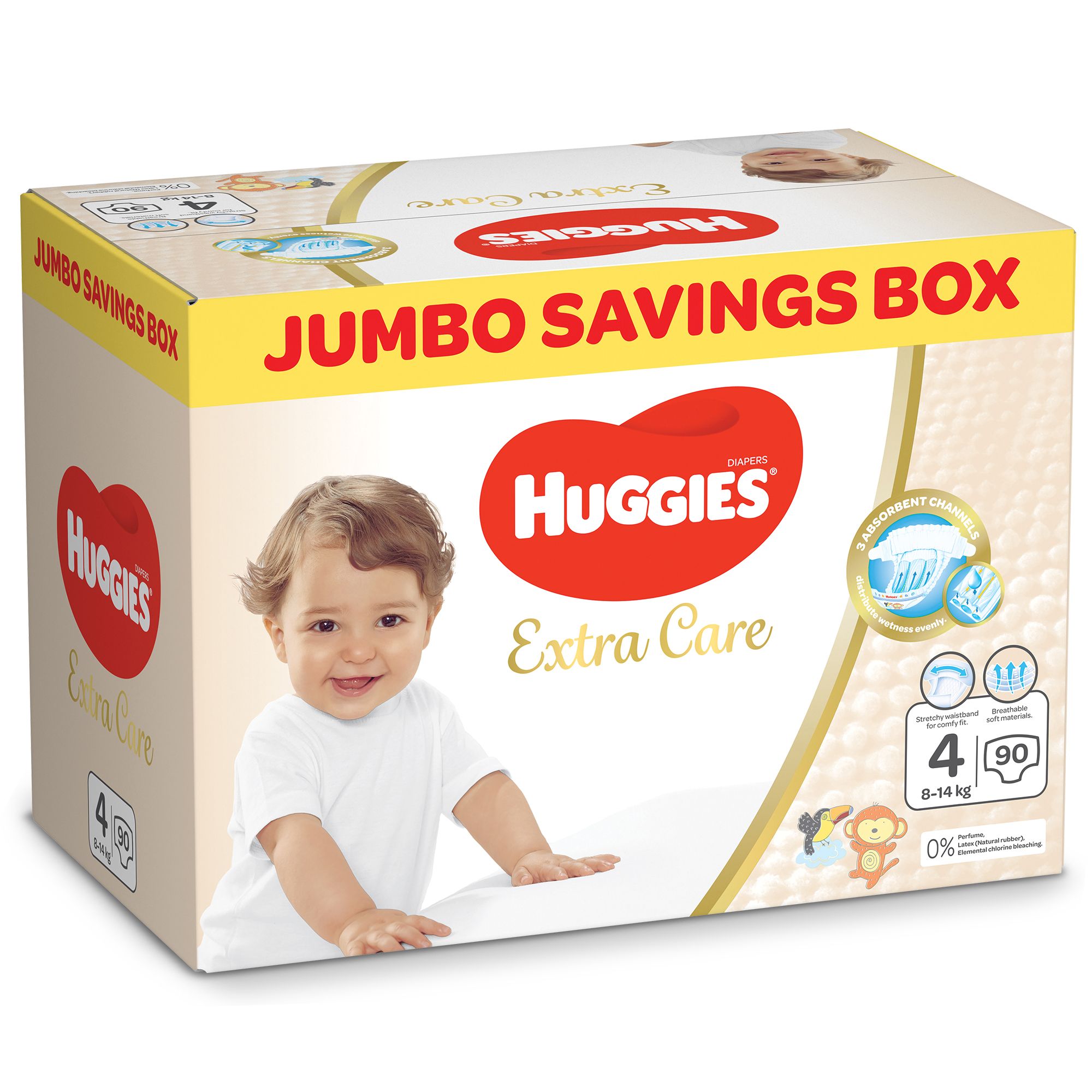 Huggies Extra Care, Size 4, 8 -14 kg, Jumbo Box, 90 Diapers