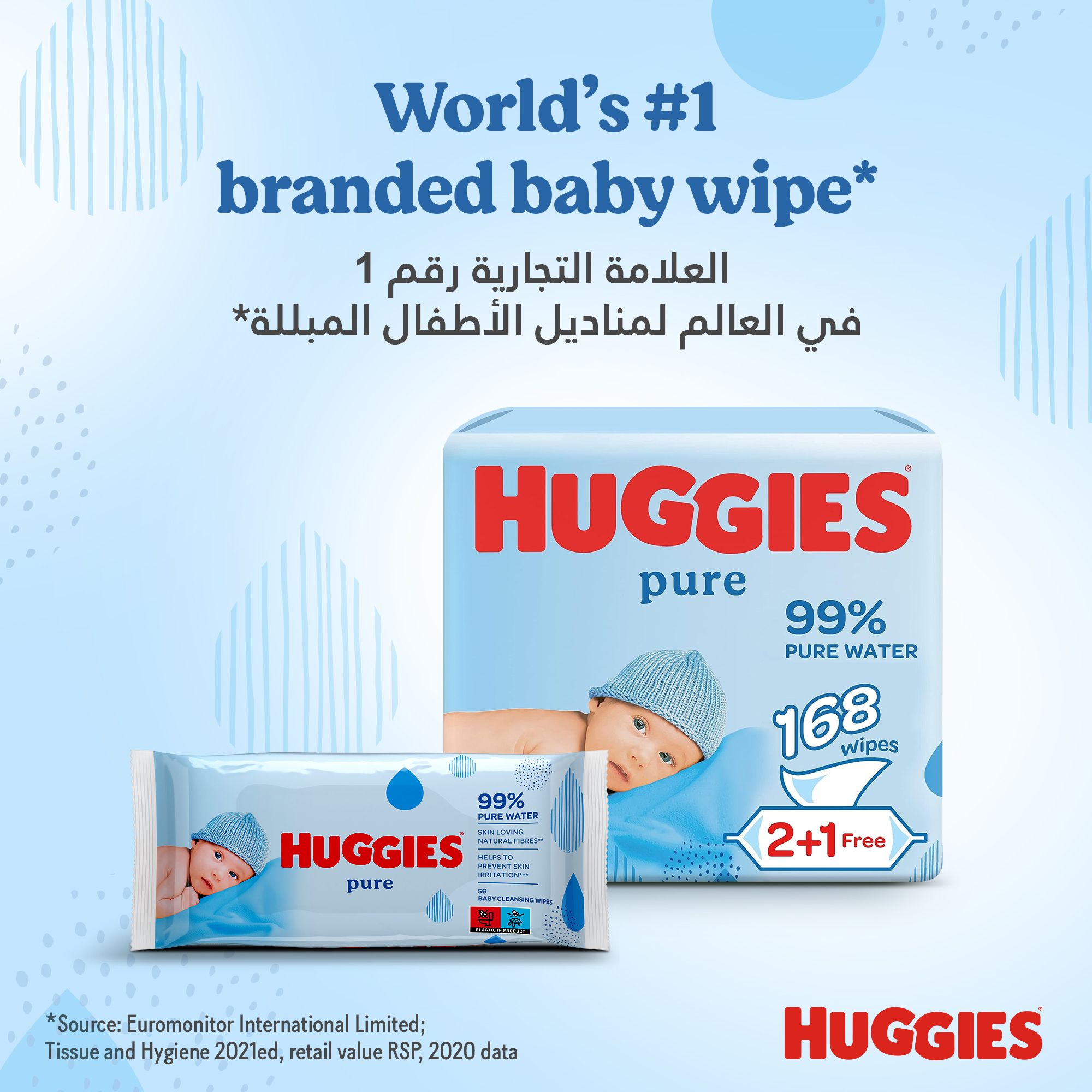 Huggies Pure Baby Wipes, 99% Pure Water Wipes, 1 Pack x 56 Wipes