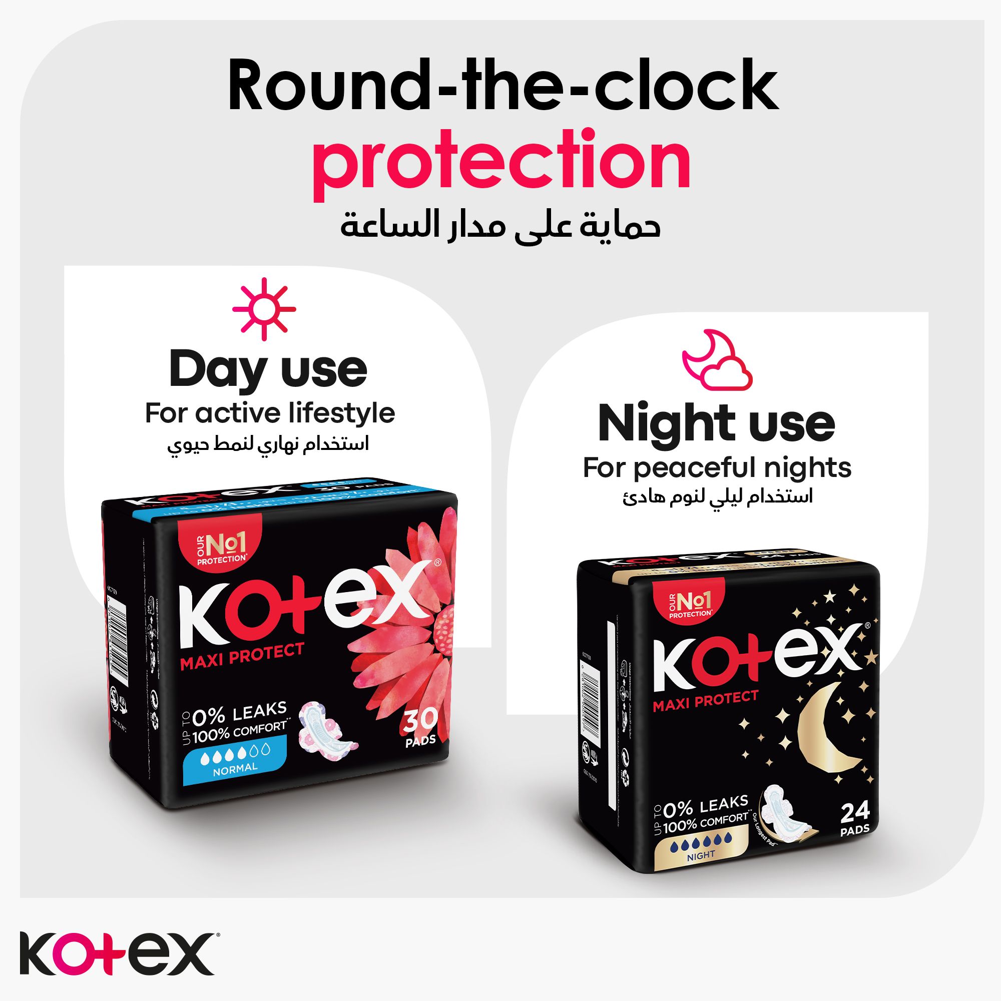 Kotex Maxi Protect Thick Pads, Normal Size Sanitary Pads with Wings, 50 Sanitary Pads