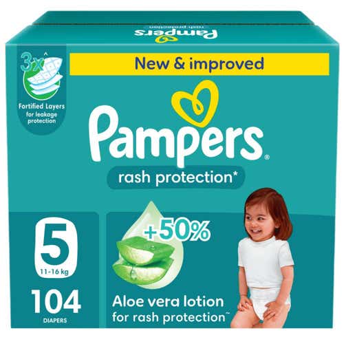 Pampers Rash Protection Taped Diapers, Size 5 (11-16Kg) 104Pc