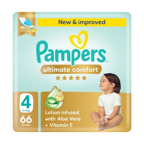 Pampers Ultimate Comfort Taped Diapers, Size 4 (9-14Kg) 66 Pc