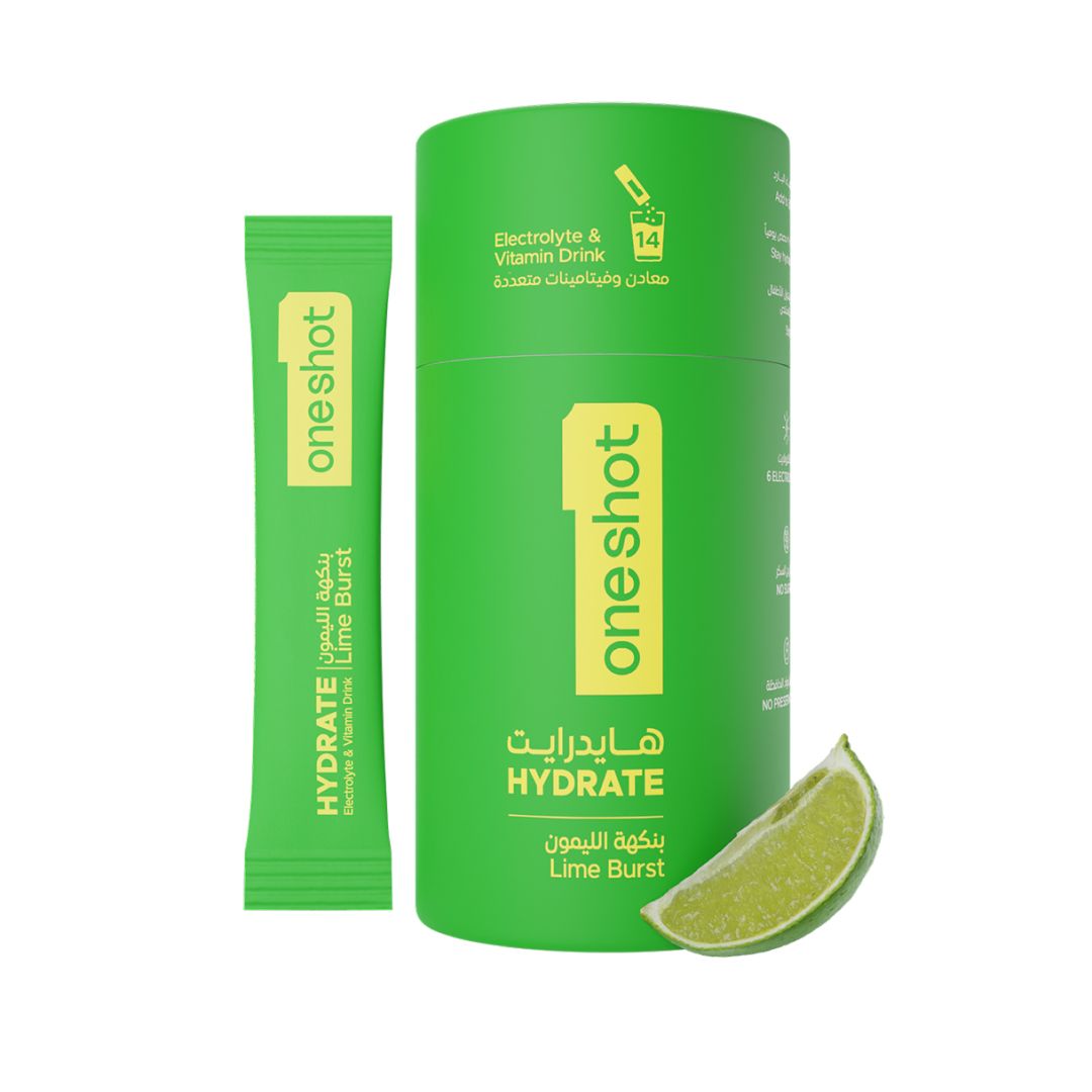 ون شوت ترطيب يومي خالٍ من السكر. معادن وفيتامينات متعددة بنكهة الليمون المنعشة (١٤ ظرف)