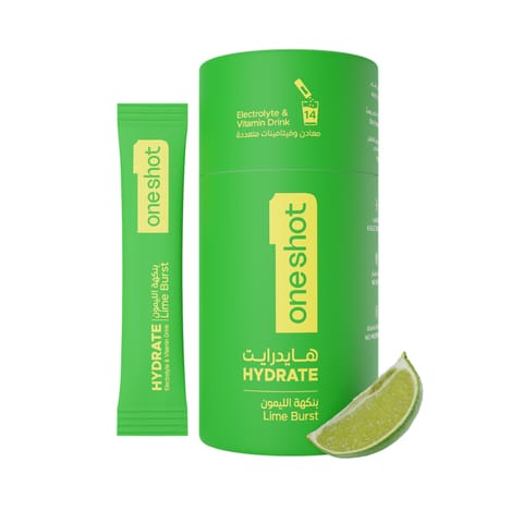 ون شوت ترطيب يومي خالٍ من السكر. معادن وفيتامينات متعددة بنكهة الليمون المنعشة (١٤ ظرف)