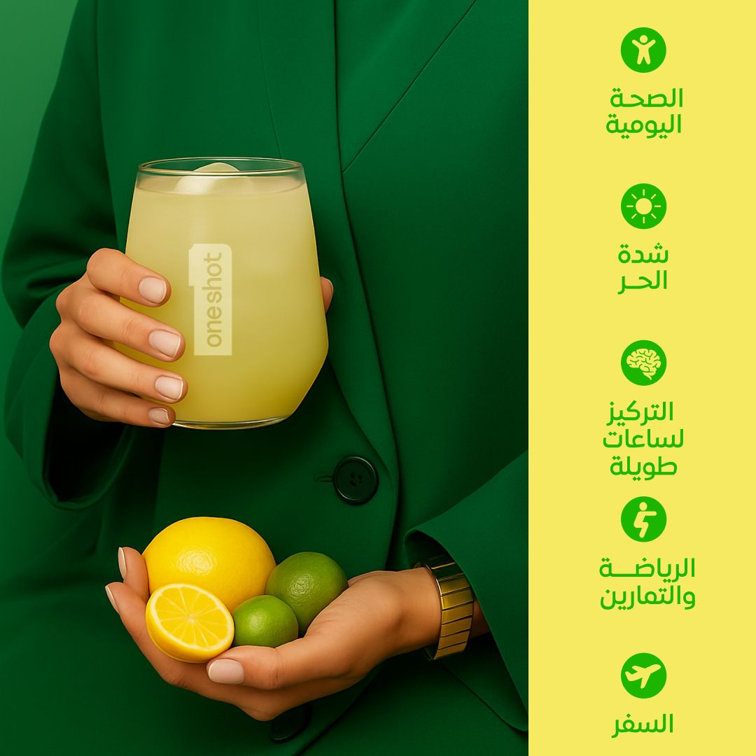 ون شوت ترطيب يومي خالٍ من السكر. معادن وفيتامينات متعددة بنكهة الليمون المنعشة (١٤ ظرف)